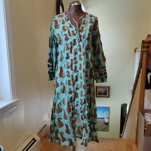 Mary Marshmallow Stylish Green Animal Print Midi Dress
